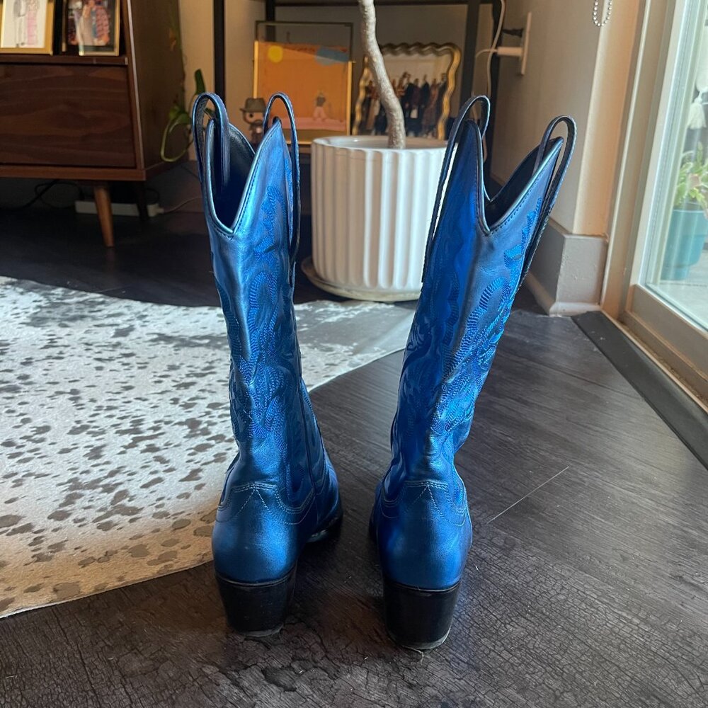 Jeffrey Campbell Dagget Western Boots Blue Leather Womens Size 7.5 - Picture 4 of 6